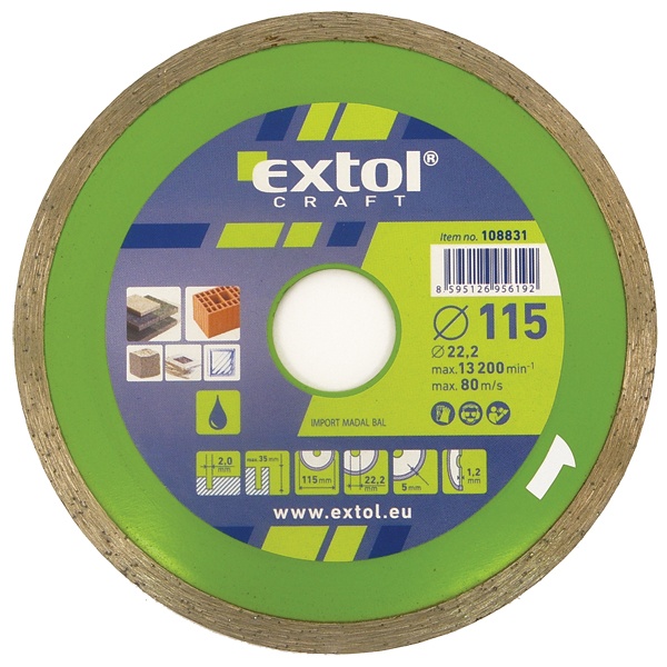 Extol Craft gyémántvágó csempevágáshoz; 115x22,2mm, sima