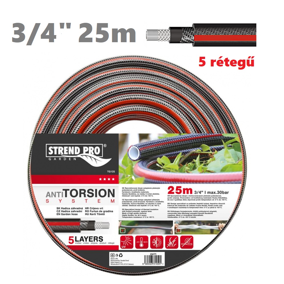 STR ANTI TORZIÓS 5 rétegű csavarodás mentes locsolócső, 3/4" 25m