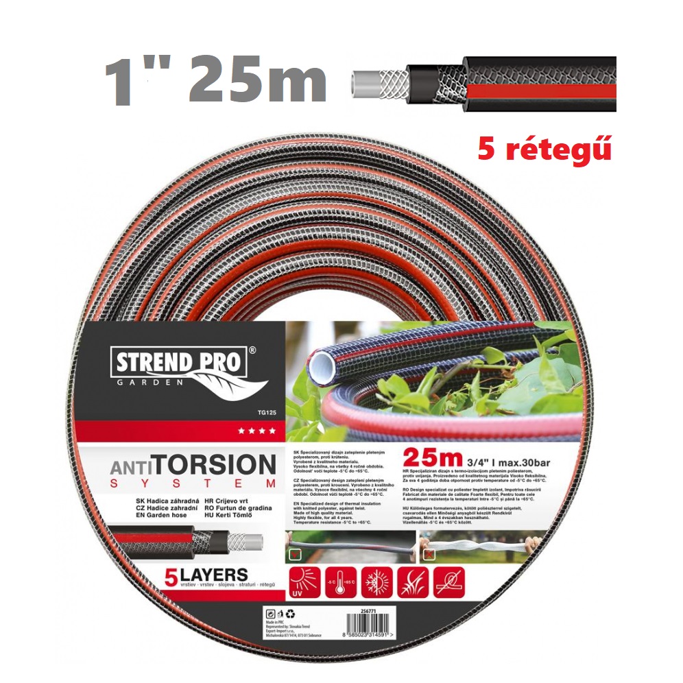 STR ANTI TORZIÓS 5 rétegű csavarodás mentes locsolócső, 1" 25m