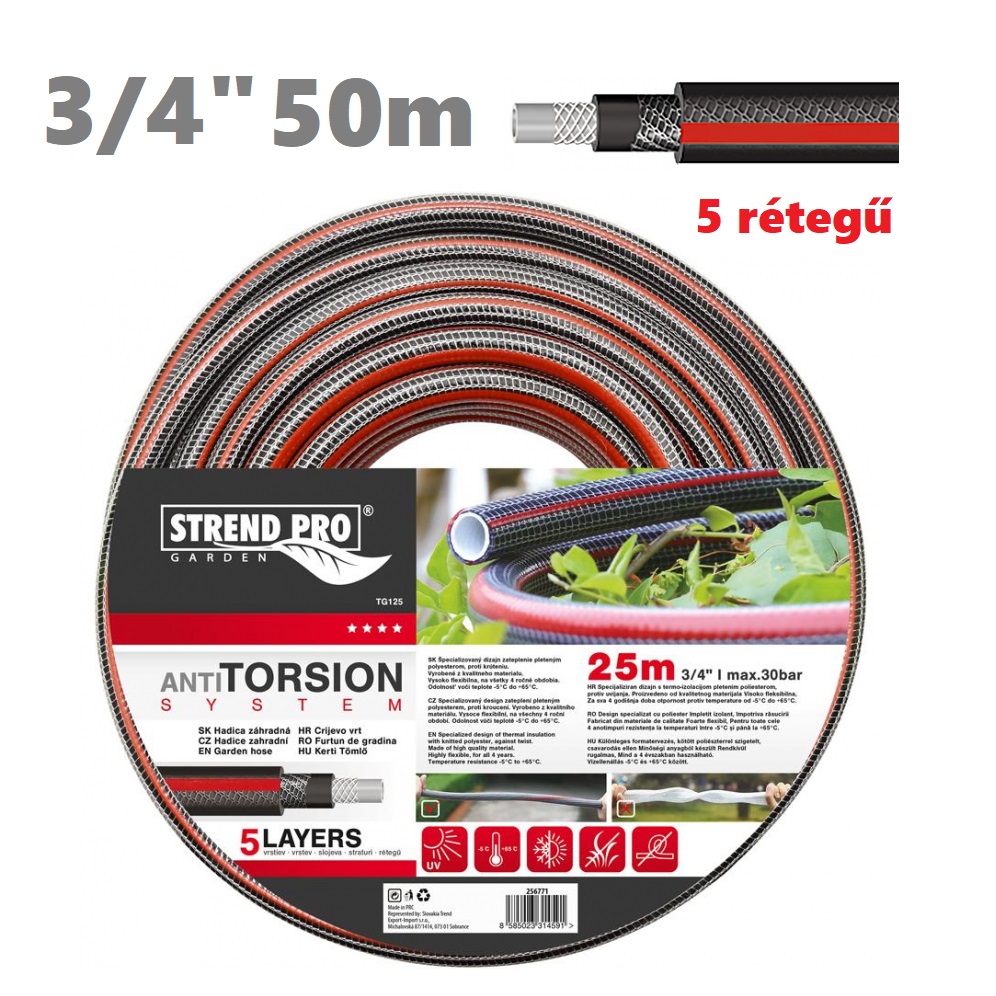 STR ANTI TORZIÓS 5 rétegű csavarodás mentes locsolócső, 3/4" 50m