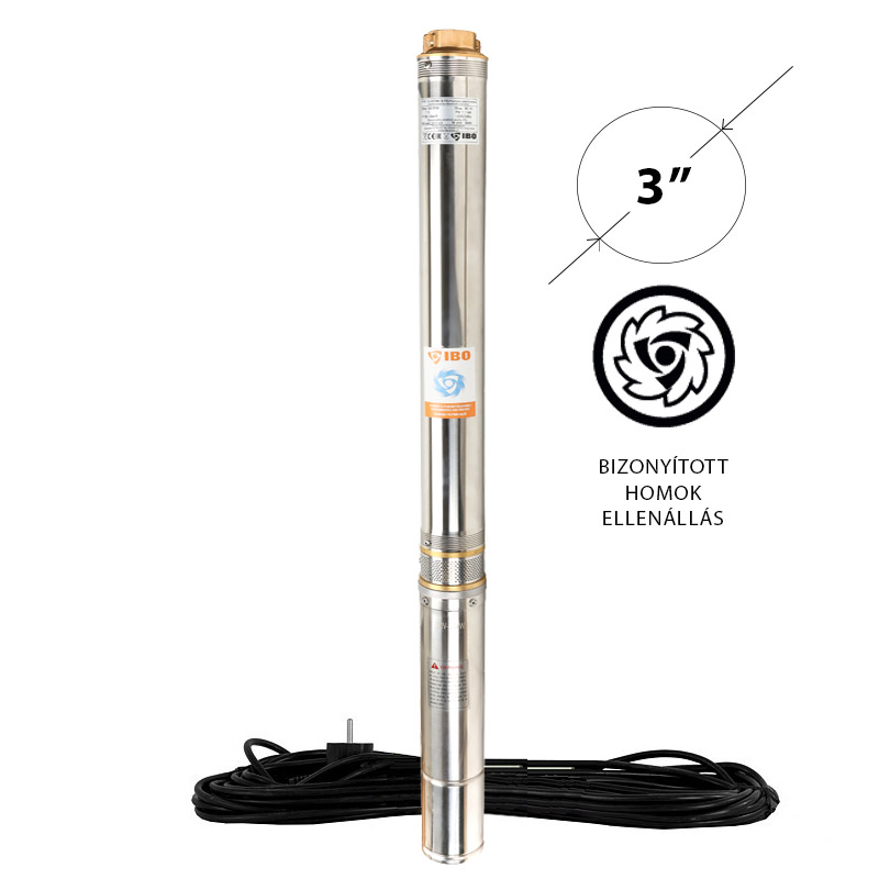 IBO csőkút szivattyú 3" homoktűrő 20m kábel 750W 4200L/óra