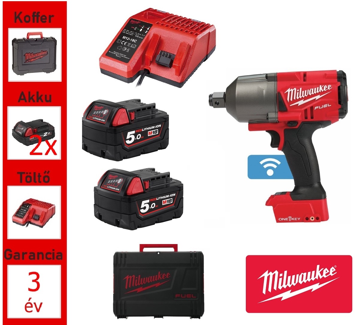 Milwaukee akkus ütvecsavarozó 3/4"(2x5.0Ah/18V), 1627Nm