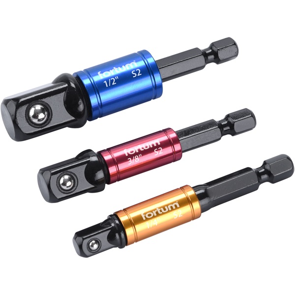 Fortum dugókulcs adapter klt., 1/4" - 3/8" - 1/2", 1/4" hexa befogás