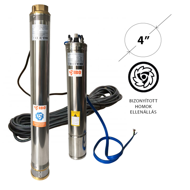 IBO csőkút szivattyú 4" homoktűrő 20m kábel 400V 2200W 9720L