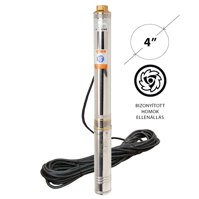 IBO csőkút szivattyú 4" homoktűrő 20m kábel 1100W 5640L/óra