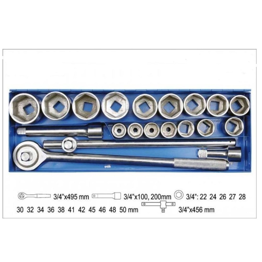 Vorel 20 részes 3/4”-os dugókulcskészlet 22-50mm, fém tartóban