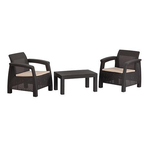 STR rattan terasz szett (asztal, 2 szék) CAYMAN, barna
