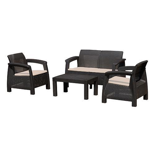 STR rattan terasz szett (asztal, 3 fotel) ANTIGUA, barna