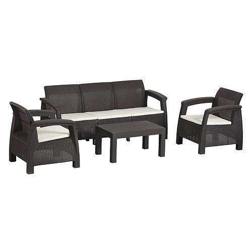STR rattan terasz szett (asztal, 3 fotel) BAHAMA, barna
