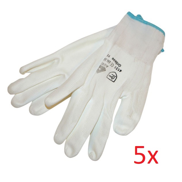 Kötött kesztyű fehér nylon, XL-es méret, 10`( 5pár)