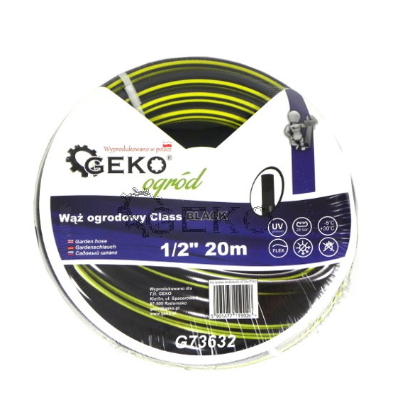 Geko szövetszál erősítésű locsoló tömlő fekete-sárga 1/2"/20