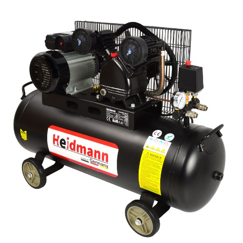 Heidmann 100 L-es 2 hengeres ékszíjas kompresszor, 8BAR/390L/p