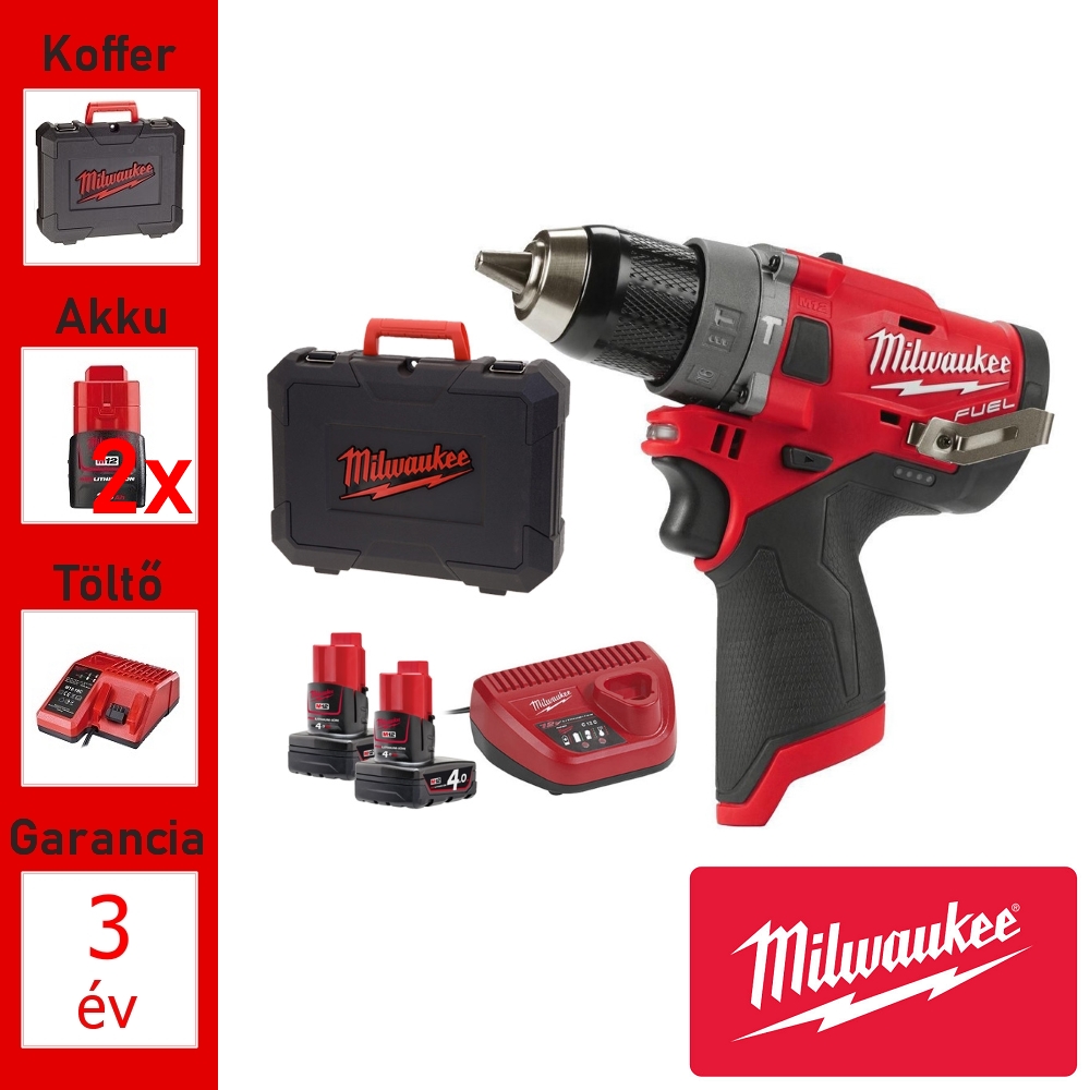 Milwaukee akkus fúrócsavarozó +koffer (44Nm/2x4,0Ah/12V)