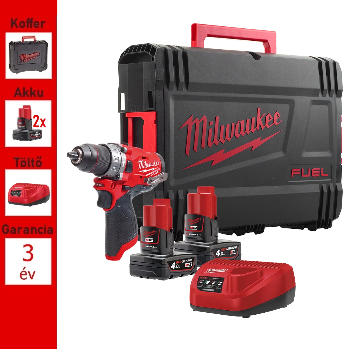Milwaukee 12V-os akkus ütvefúró csavarozó + 2db 4Ah akku +töltő