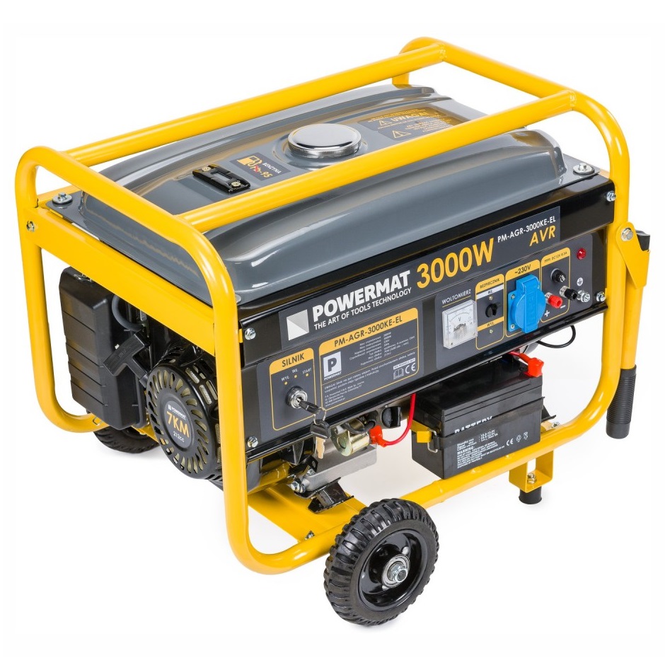 Powermat 3 kW-os önindítós áramfejlesztő 230V, tömör kerekekkel