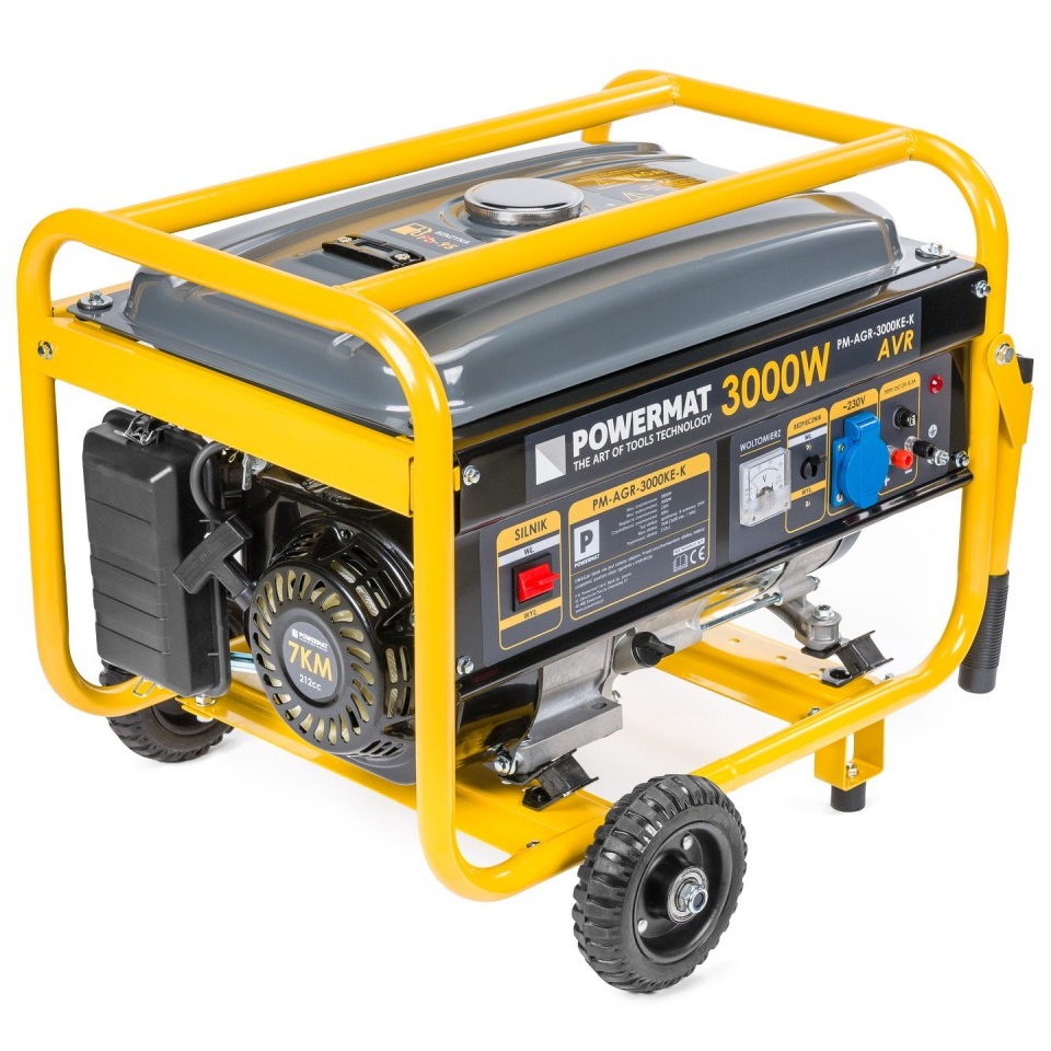 Powermat 3 kW-os áramfejlesztő 230V, tömör kerekekkel