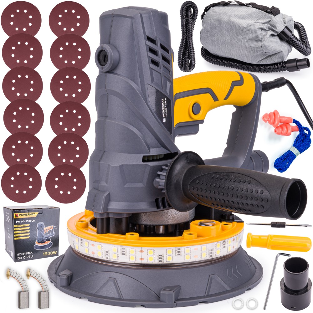 Powermat 1500 W -os kézi fal és mennyezet csiszoló, LED munkafény