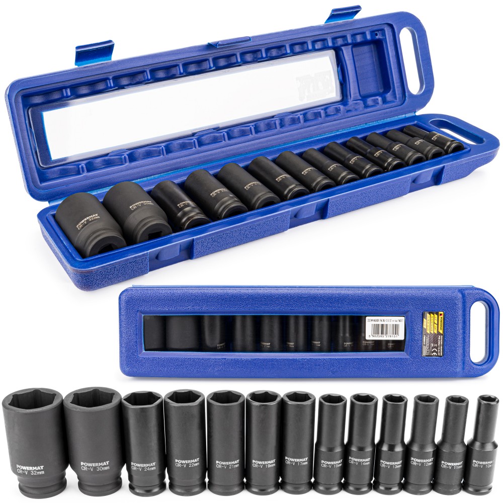 Powermat 1/2"-os, 13 részes gépi dugófej készlet 10-32 mm