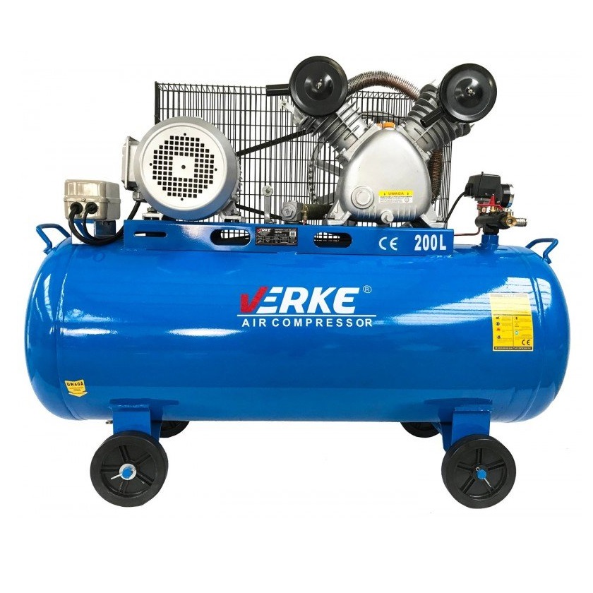 Verke 200 L-es 2 hengeres 8 Bar-os olajos kompresszor, 600L/min