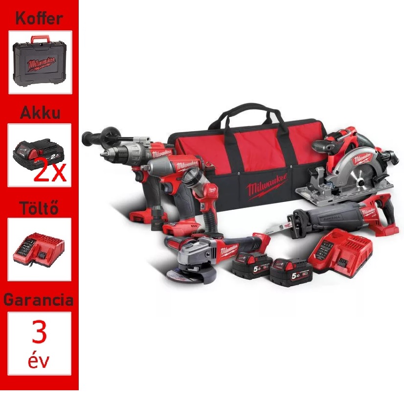 Milwaukee 18 V-os erőcsomag 5 gép + 2akku + töltő