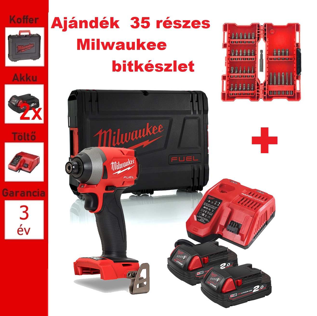 Milwaukee 18V akkus ütvecsavarozó szett 1/4",226Nm +  AJÁNDÉK