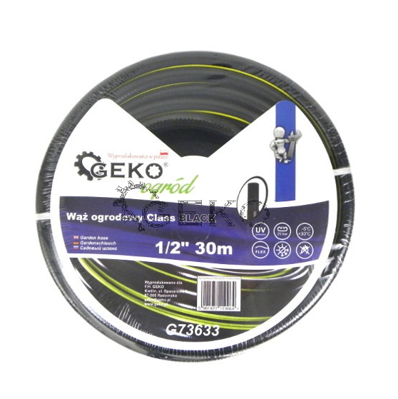 Geko szövetszál erősítésű locsoló tömlő fekete-sárga 1/2"/30