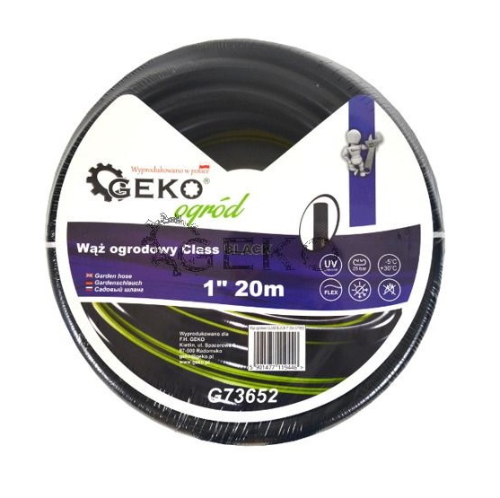 Geko szövetszál erősítésű locsoló tömlő fekete-sárga 1"/20m