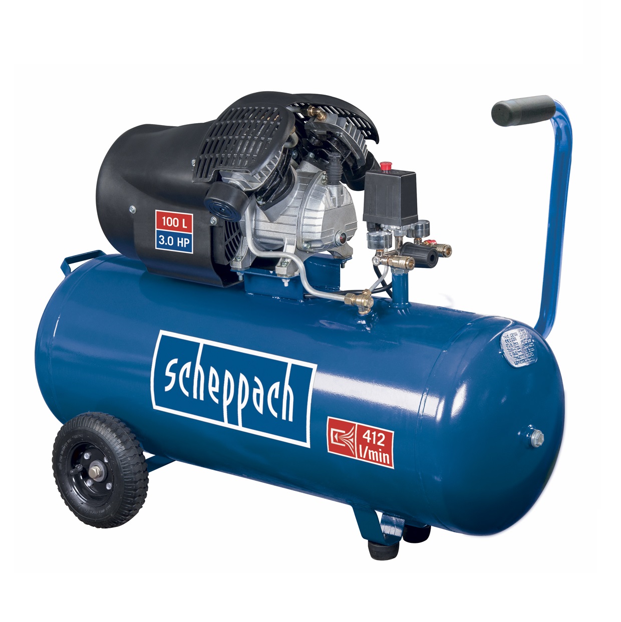 Scheppach 100 Literes 2 hengeres olajos kompresszor, 412L/perc