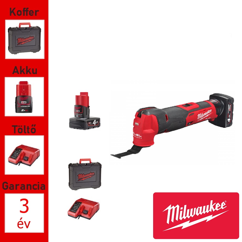 Milwaukee 12V-os Akkus multifunkciós gép + 2db (4ah akku)+ töltő