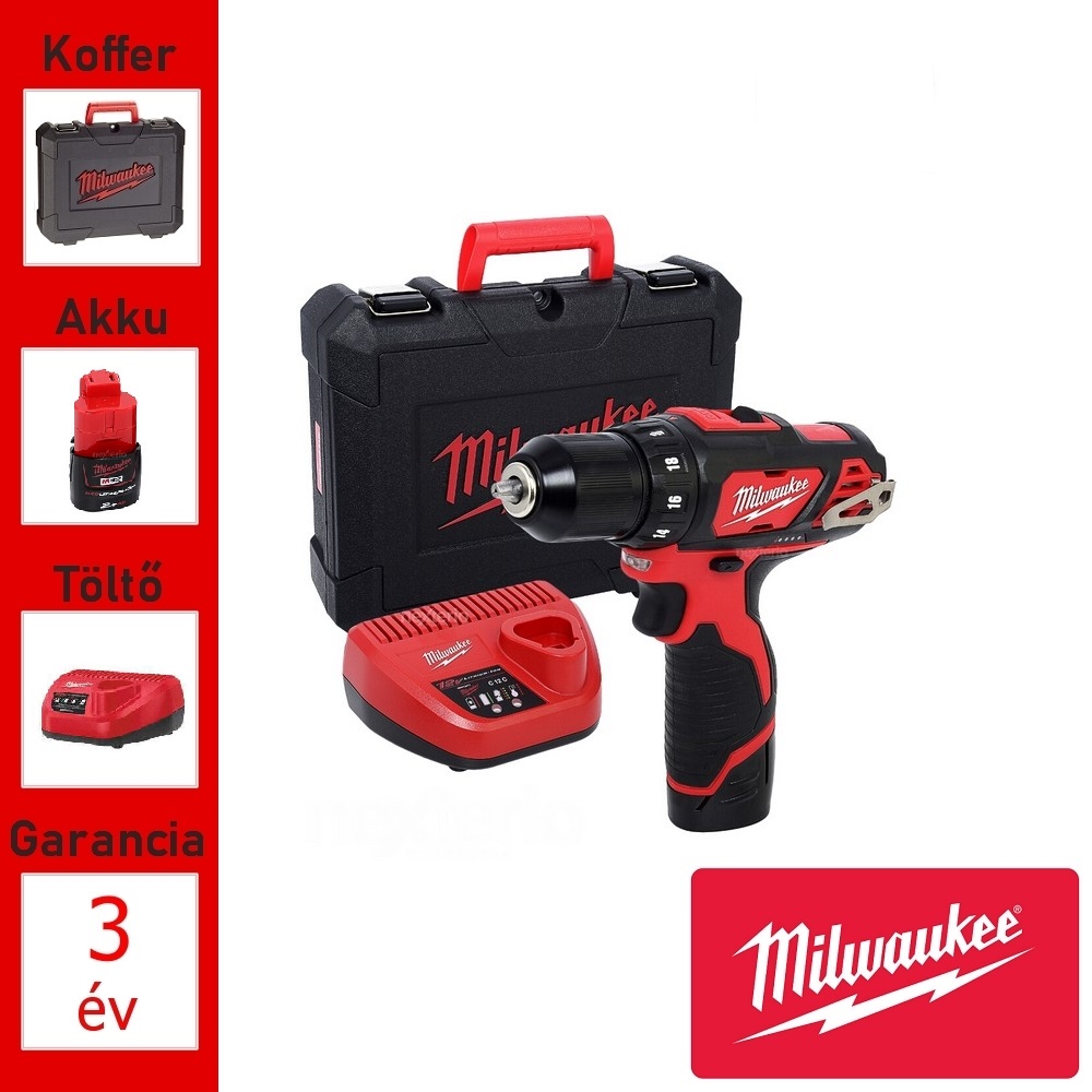 Milwaukee akkus fúrócsavarozó +koffer (30Nm/1x2,0Ah/12V)