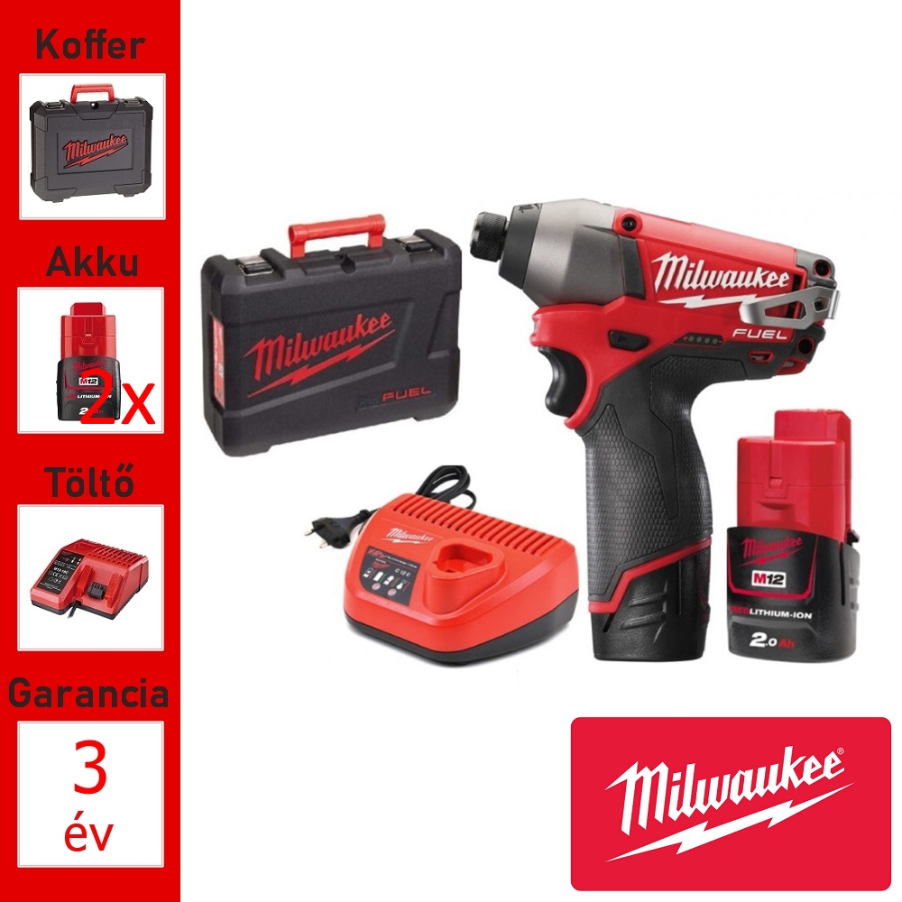 Milwaukee akkus ütvecsavarozó 1/4" +koffer (112Nm/2x2,0Ah/12V)