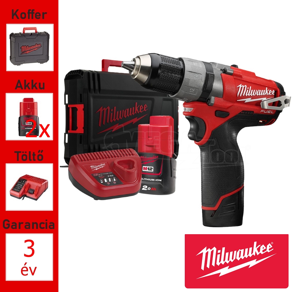 Milwaukee akkus fúrócsavarozó 1/4" 44Nm 2x2,0Ah akku +koffer
