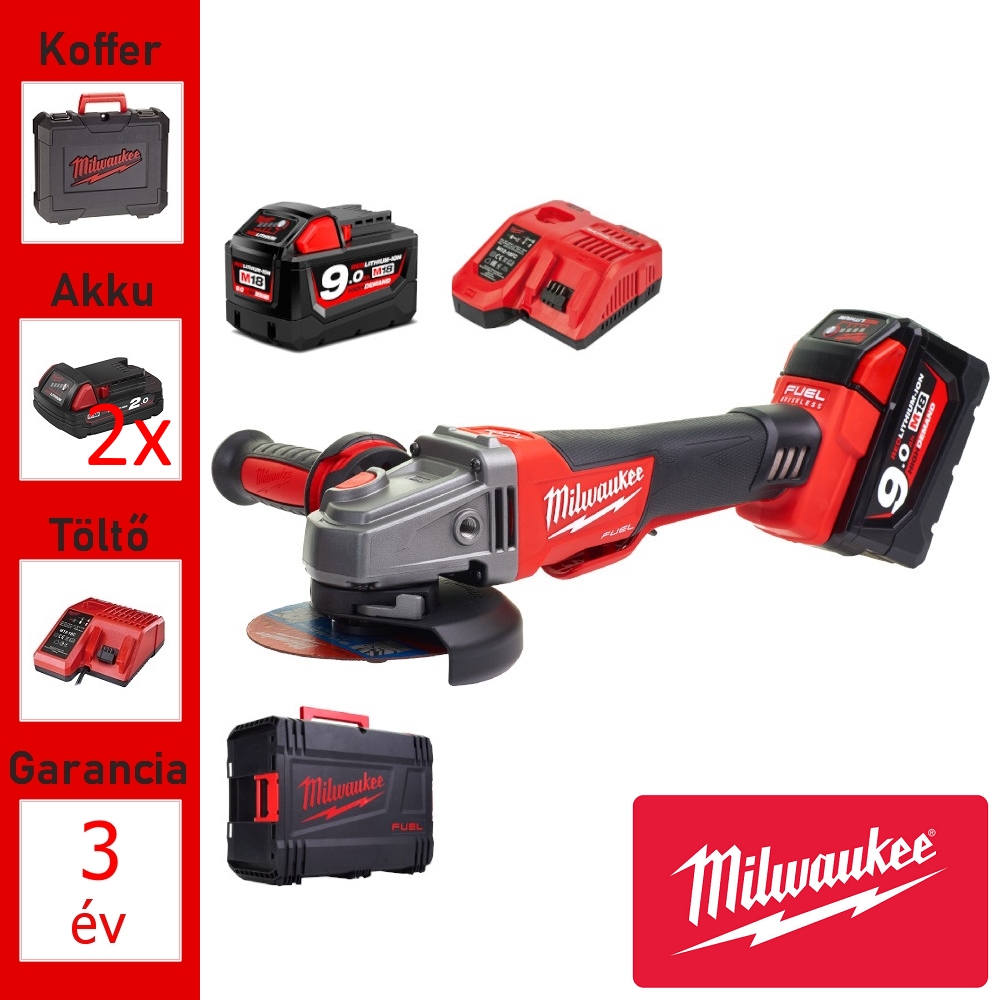 Milwaukee akkus sarokcsiszoló +koffer (125mm/2x9,0Ah/18V)