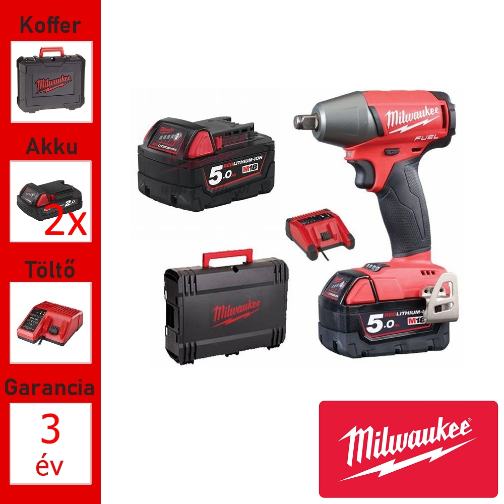 Milwaukee akkus ütvecsavarozó +koffer 1/2"(1017Nm/2x5,0Ah/18V)