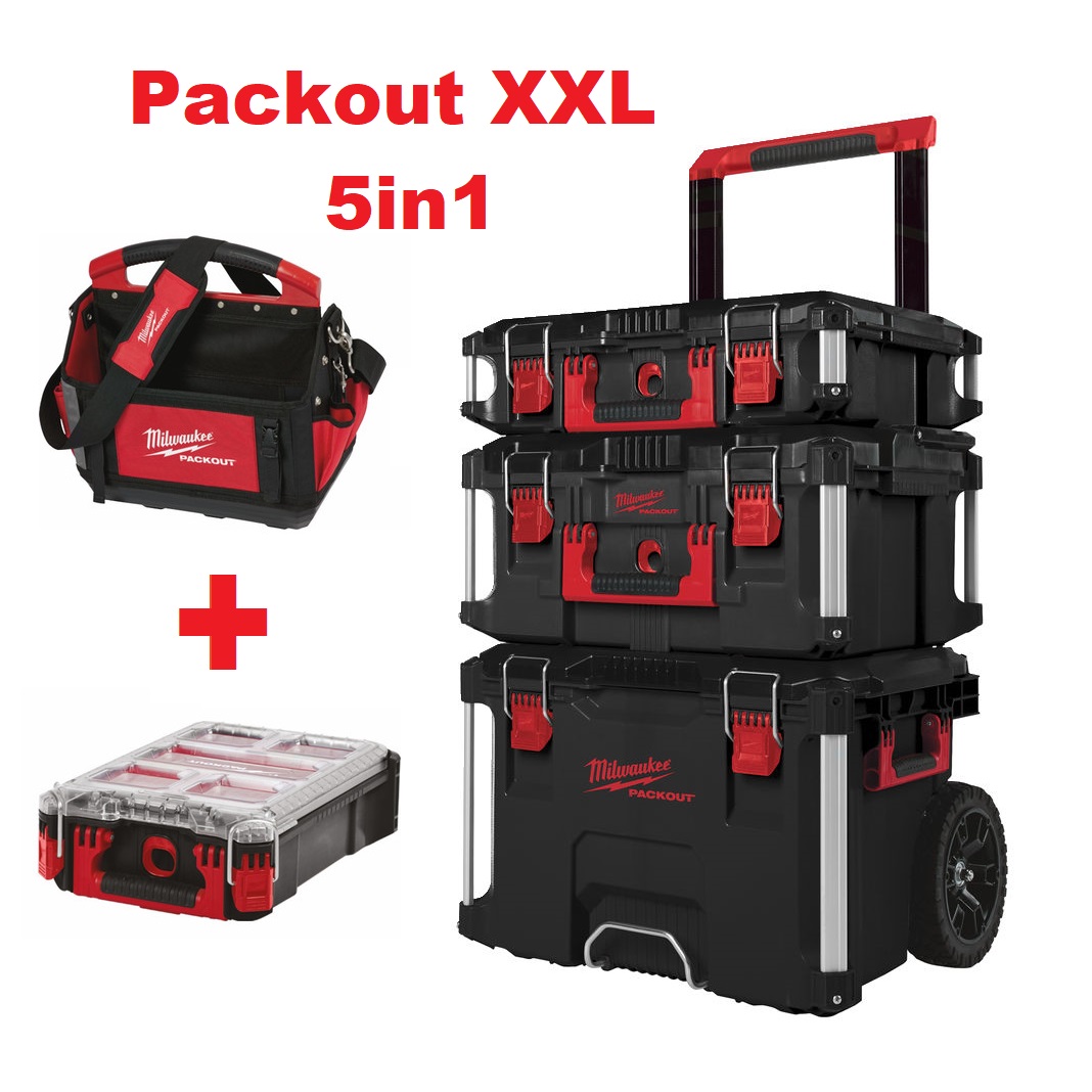 Milwaukee PACKOUT XXL csomag 5in1 3 részes gurulós láda+ szortimenter